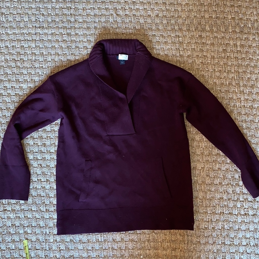 J Crew Heavy 100% Merino Wool Sweater burgundy w/gold zippers